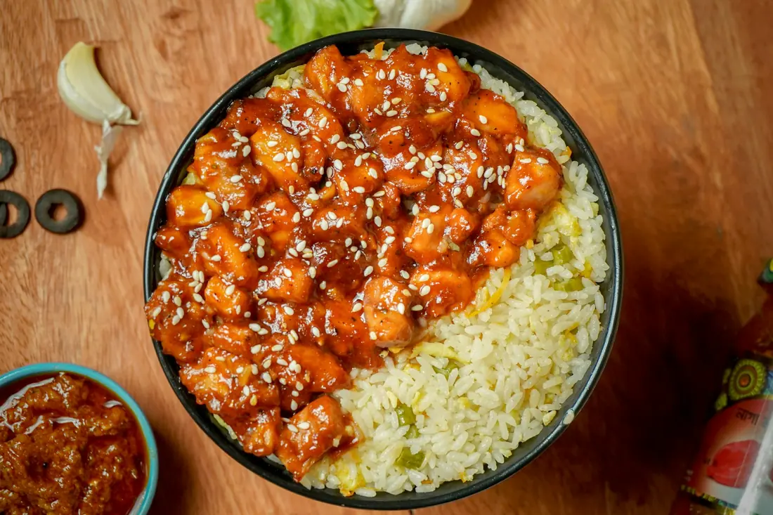 Sticky sesame chicken fried rice
